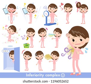 A set of Patient women on inferiority complex.There are actions suffering from smell and appearance.It's vector art so it's easy to edit.