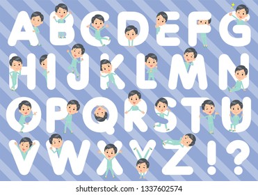 A set of patient young man designed with alphabet.Characters with fun expressions pose various poses.It's vector art so it's easy to edit.
