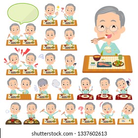 A set of patients, old man about meals. Japanese and Chinese cuisine, Western style dishes and so on.It's vector art so it's easy to edit.
