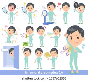 A set of patients, young man on inferiority complex.There are actions suffering from smell and appearance.It's vector art so it's easy to edit.
