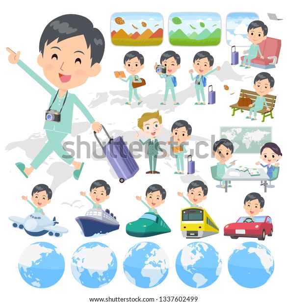 A set of patients, young man on travel.There are\
also vehicles such as boats and airplanes.It\'s vector art so it\'s\
easy to edit.\
