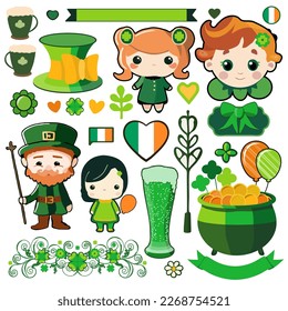 set Patrick day clipart, vector illustration