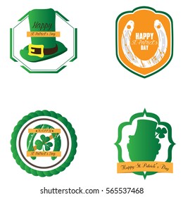 Set of patrick day objects and labels, Vector illustration