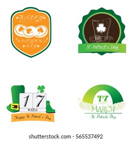 Set of patrick day objects and labels, Vector illustration