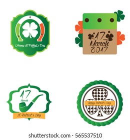 Set of patrick day objects and labels, Vector illustration