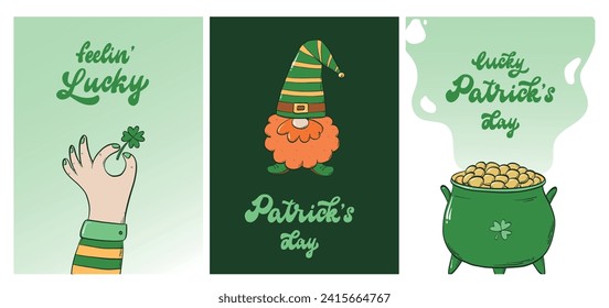 set of Patrick's day greeting cards, posters, banners, invitations decorated with doodles and lettering quotes. EPS 10