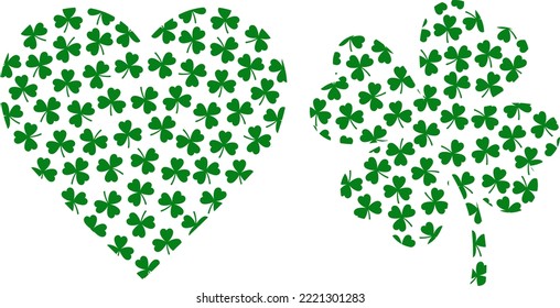 Set Patrick's day shamrock heart vector illustration