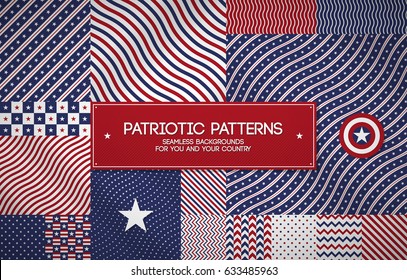 Set of patriotic american patterns with stars and stripes. Useful for Memorial day, Independence day, national and political events.