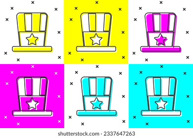 Set Patriotic American top hat icon isolated on color background. Uncle Sam hat. American hat independence day.  Vector