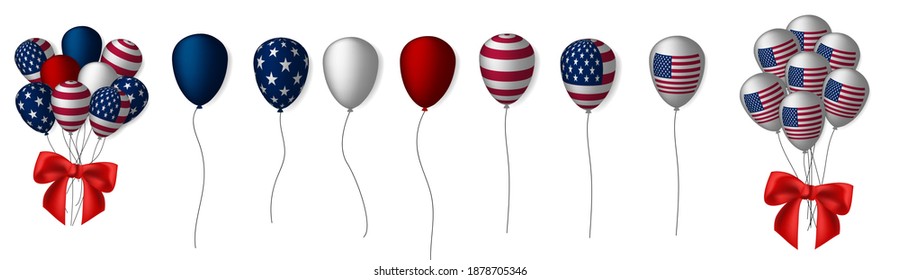 
Juego de globos patrióticos en los colores de la bandera estadounidense. EE.UU. Ilustración del vector