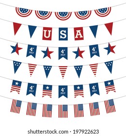 Set of Patriotic bunting flags. 4th of July American Flag for Independence Day.