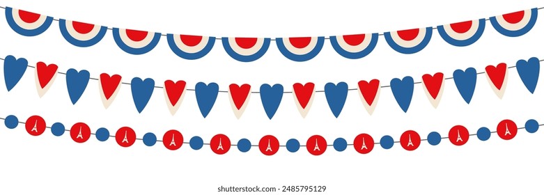 Set of Patriotic bunting flags. Bunting decoration of France flag colour.