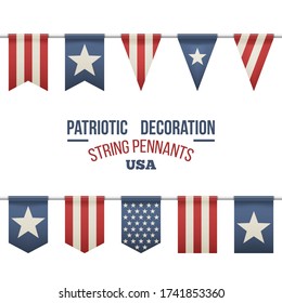 Set von patriotischen bunting Fahnen. US Flag Garland. Design Elemente für den 4. Juli, Gedenktag, Präsidentschaftswahl. Geräumige Garage mit Fahnen. Vector-Abbildung.