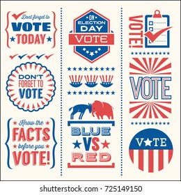 Set of patriotic design elements to encourage voting in United States elections. For web banners, cards, posters, stickers