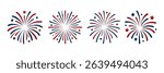 Set of patriotic fireworks in red and blue with stars. Fourth of July celebration symbol, Independence Day design element. Vector graphics.