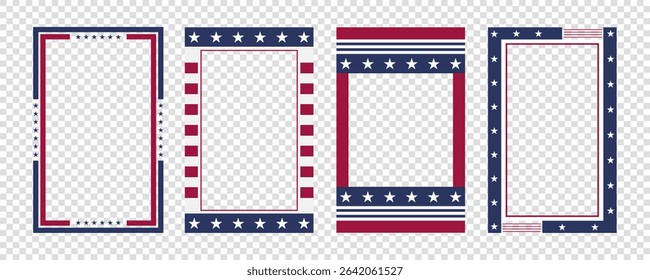 Set of Patriotic Frames with USA Colors, Red, White, and Blue.