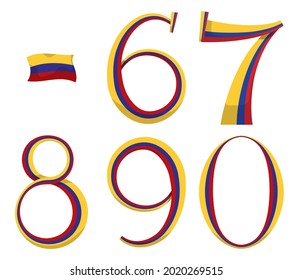 Set of patriotic numbers made with Colombian tricolor flag from 6 to 9 and 0.
