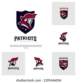 Set of Patriots Logo Design Vector. Head Patriots Logo Design Template. Patriots Shield logo Concept