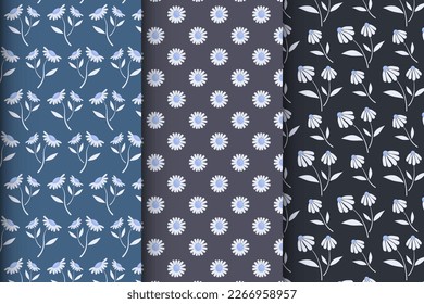 Conjunto de patrones sobre un fondo oscuro con flores, patrón floral