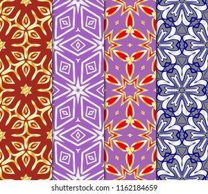 Set of Pattern of abstract geometric flowers. Seamless vector illustration. for design greeting cards, backgrounds, wallpaper, interior design. tribal ethnic arabic, fashion decorative ornament.