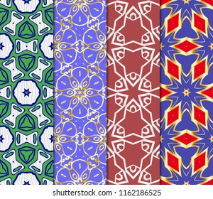 Set of Pattern of abstract geometric flowers. Seamless vector illustration. for design greeting cards, backgrounds, wallpaper, interior design. tribal ethnic arabic, fashion decorative ornament.