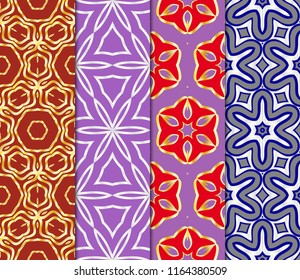 Set of Pattern of abstract geometric flowers. Seamless vector illustration. for design greeting cards, backgrounds, wallpaper, interior design. tribal ethnic arabic, fashion decorative ornament.