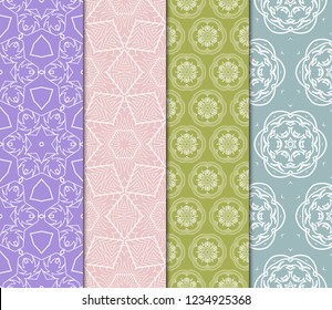 Set Of Pattern Of Abstract Geometric Flowers. Seamless Vector Illustration. For Design Greeting Cards, Backgrounds, Wallpaper, Interior Design. Tribal Ethnic Arabic, Fashion