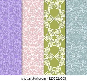 Set Of Pattern Of Abstract Geometric Flowers. Seamless Vector Illustration. For Design Greeting Cards, Backgrounds, Wallpaper, Interior Design. Tribal Ethnic Arabic, Fashion