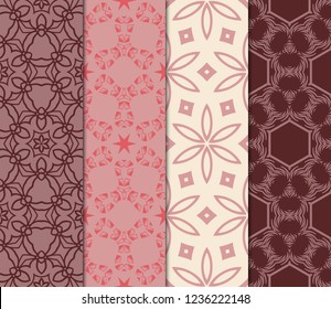 Set Of Pattern Of Abstract Geometric Flowers. Seamless Vector Illustration. For Design Greeting Cards, Backgrounds, Wallpaper, Interior Design. Tribal Ethnic Arabic, Fashion