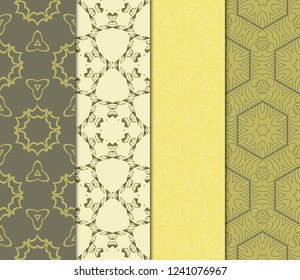 Set Of Pattern Of Abstract Geometric Flowers. Seamless Vector Illustration. For Design Greeting Cards, Backgrounds, Wallpaper, Interior Design. Tribal Ethnic Arabic, Fashion
