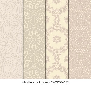 Set Of Pattern Of Abstract Geometric Flowers. Seamless Vector Illustration. For Design Greeting Cards, Backgrounds, Wallpaper, Interior Design. Tribal Ethnic Arabic, Fashion