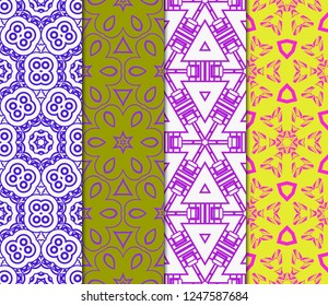 Set Of Pattern Of Abstract Geometric Flowers. Seamless Vector Illustration