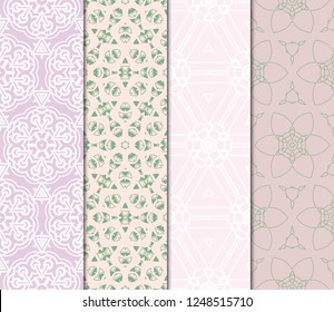 Set Of Pattern Of Abstract Geometric Flowers. Seamless Vector Illustration