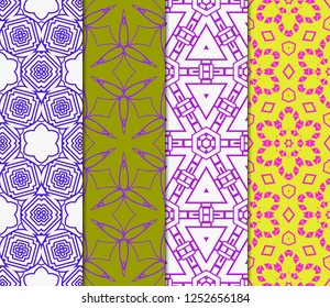 Set Of Pattern Of Abstract Geometric Flowers. Seamless Vector Illustration Set Of Pattern Of Abstract Geometric Flowers. Seamless Vector Illustration