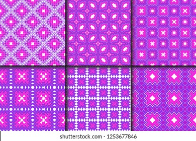 Set Of Pattern Of Abstract Geometric Flowers. Seamless Vector Illustration
