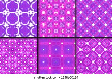 Set Of Pattern Of Abstract Geometric Flowers. Seamless Vector Illustration
