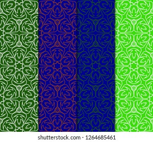 Set Of Pattern Of Abstract Geometric Flowers. Seamless Vector Illustration. For Design Greeting Cards, Backgrounds, Wallpaper, Interior Design. Tribal Ethnic Arabic, Fashion Decorative Ornament.