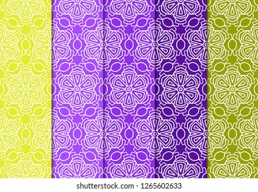 Set Of Pattern Of Abstract Geometric Flowers. Seamless Vector Illustration. For Design Greeting Cards, Backgrounds, Wallpaper, Interior Design. Tribal Ethnic Arabic, Fashion Decorative Ornament.