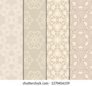 Set Of Pattern Of Abstract Geometric Flowers. Seamless Vector Illustration. For Design Greeting Cards, Backgrounds, Wallpaper, Interior Design. Tribal Ethnic Arabic, Fashion