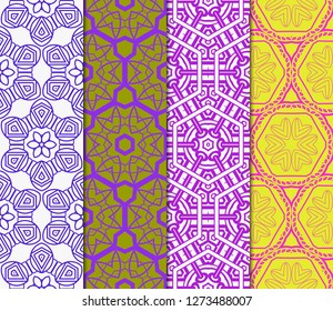 Set Of Pattern Of Abstract Geometric Flowers. Seamless Vector Illustration