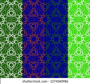 Set Of Pattern Of Abstract Geometric Flowers. Seamless Vector Illustration. For Design Greeting Cards, Backgrounds, Wallpaper, Interior Design. Tribal Ethnic Arabic, Fashion Decorative Ornament.