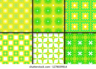 Set Of Pattern Of Abstract Geometric Flowers. Seamless Vector Illustration. For Design Greeting Cards, Backgrounds, Wallpaper, Interior Design. Tribal Ethnic Arabic, Fashion Decorative Ornament.