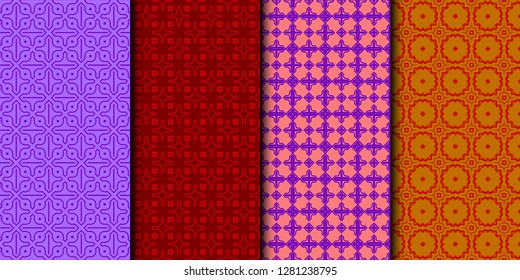 Set Of Pattern Of Abstract Geometric Pattern. Seamless Vector Illustration. For Design Greeting Cards, Backgrounds, Wallpaper, Interior Design. Tribal Ethnic Arabic, Fashion Decorative Ornament