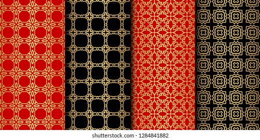 Set Of Pattern Of Abstract Geometric Pattern. Seamless Vector Illustration. For Design Greeting Cards, Backgrounds, Wallpaper, Interior Design. Tribal Ethnic Arabic, Fashion Decorative Ornament
