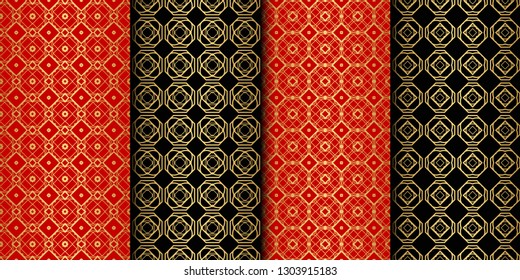 Set Of Pattern Of Abstract Geometric Pattern. Seamless Vector Illustration. For Design Greeting Cards, Backgrounds, Wallpaper, Interior Design. Tribal Ethnic Arabic, Fashion Decorative Ornament