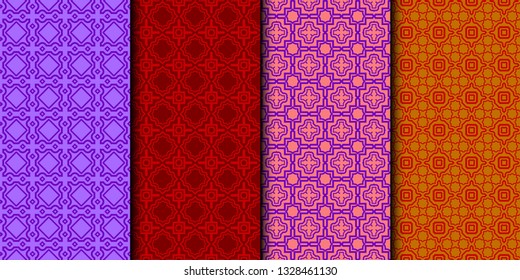 Set Of Pattern Of Abstract Geometric Pattern. Seamless Vector Illustration. For Design Greeting Cards, Backgrounds, Wallpaper, Interior Design. Tribal Ethnic Arabic, Fashion Decorative Ornament