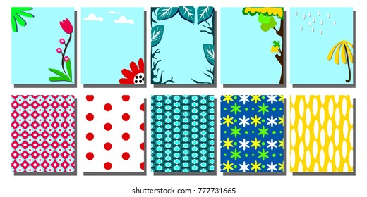 set pattern background  invitation card and geometric seamless patterned pattern bright colors