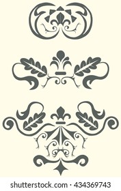 Set pattern baroque design, dark contours on light, vector illustration