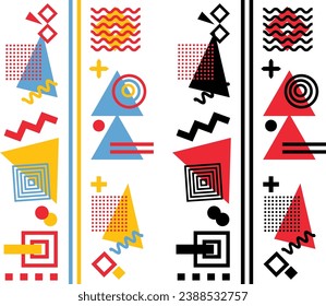 A set of pattern border line graphic illustrations in a combination of cute, colorful, abstract, geometric shapes.
