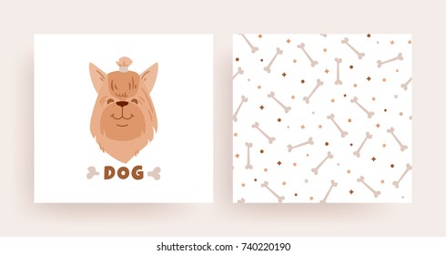 A set of pattern cards with a dog for the shop. Pattern with the stone for the packaging.